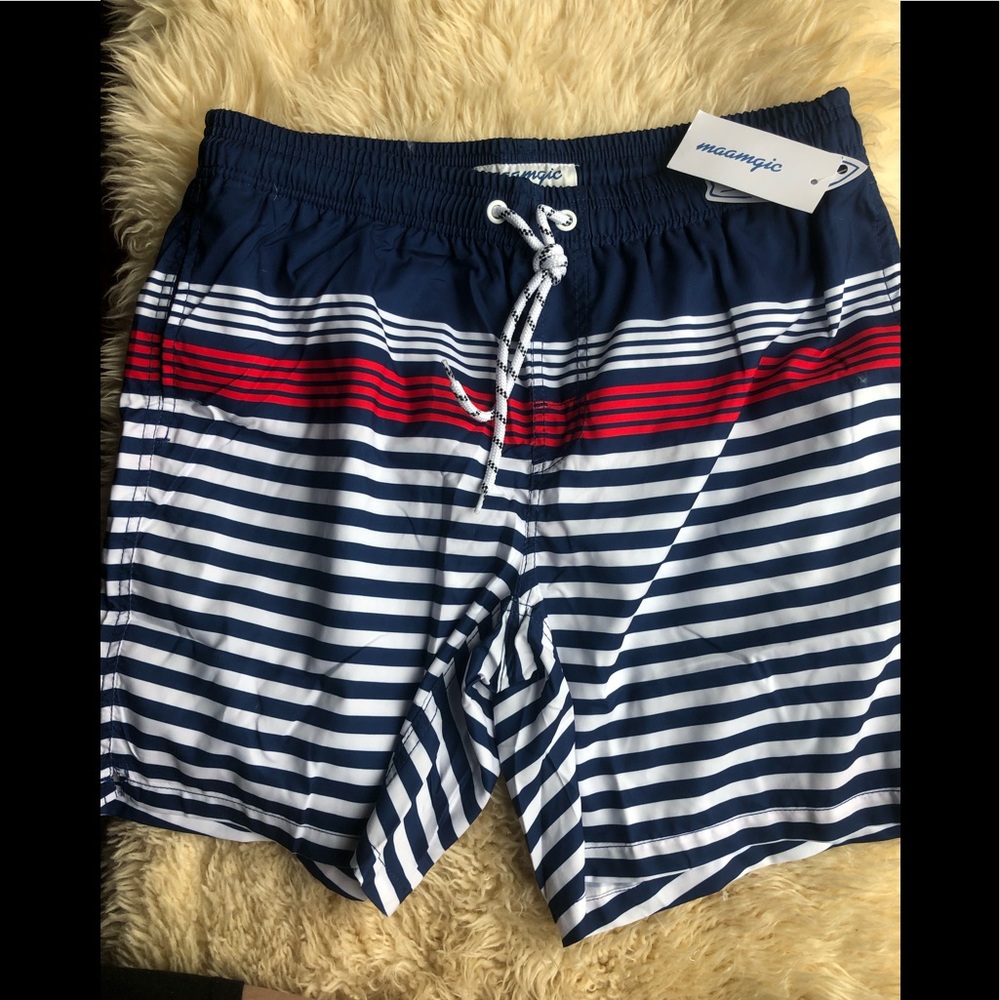 Swim trunks NWT lined red white blue stripe large